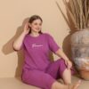 Pijama Femei, Trei Sferturi, Bumbac, Parisien, Marime Mare, Mov