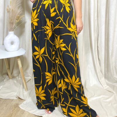 Pantaloni de Vara, Vaporosi, Largi, Negru/Galben