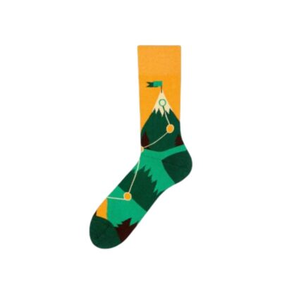 Sosete Fashion, Unisex, One-Size, Imprimeu Munte, Galben/Verde