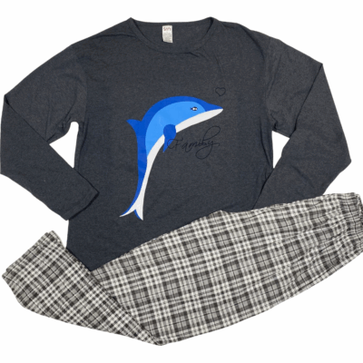 Pijama Barbati, Bluza + Pantaloni lungi, Delfin, Gri Inchis