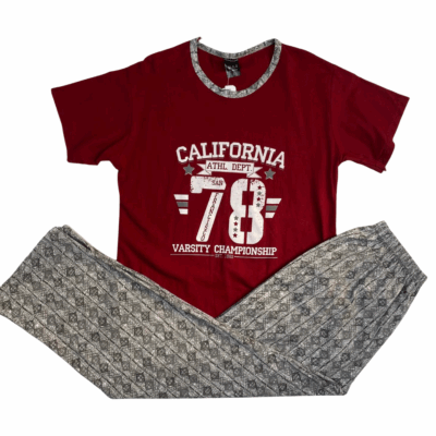 Pijama Barbati, Tricou + Pantaloni lungi, California, Rosu Bordeaux