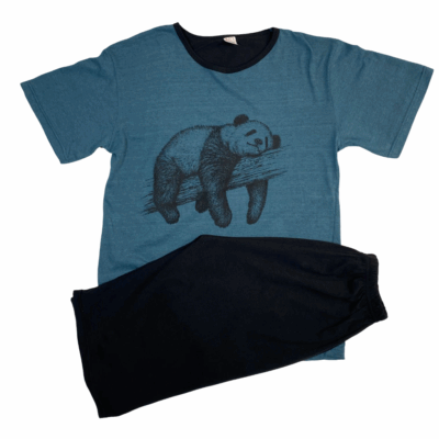 Pijama Barbati, Trei Sferturi, Bumbac, Panda, Albastru Nautilius