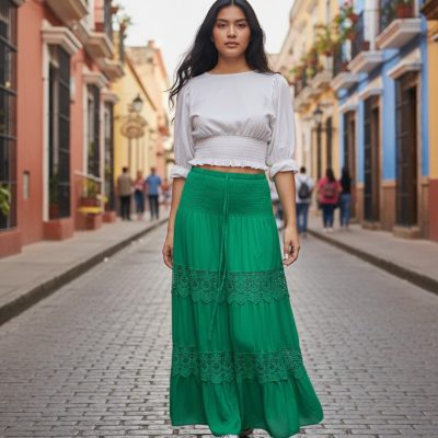 Fusta Vaporoasa, Dantela, Verde