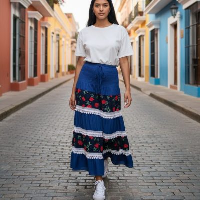 Fusta Vaporoasa, Insertii Dantela, Imprimeu Floricele