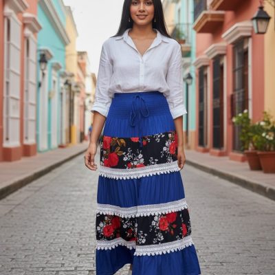 Fusta Vaporoasa, Insertii Dantela, Flori, Rosu/Alb