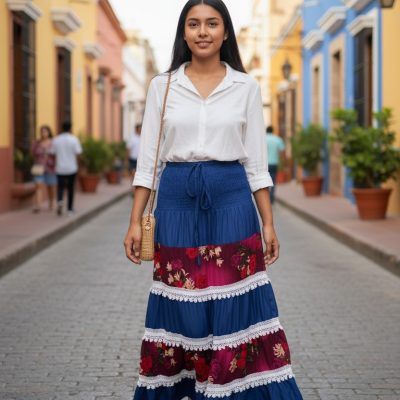 Fusta Vaporoasa, Insertii Dantela, Imprimeu Floral, Mov