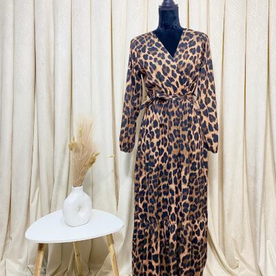 Rochie Dama, Lunga, Cordon in Talie, Animal Print
