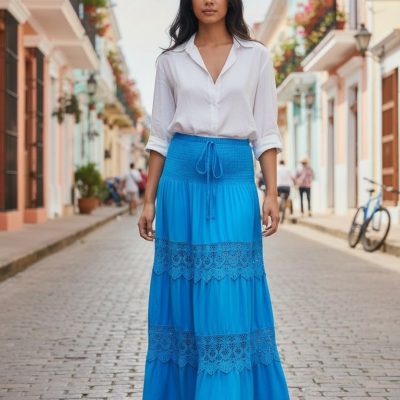 Fusta Vaporoasa, Dantela, Albastru