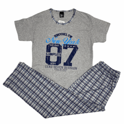 Pijama Barbati, Tricou + Pantaloni lungi, Brooklyn, Gri