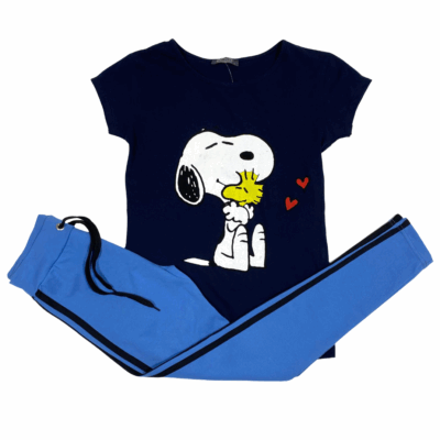 Compleu de Casa Femei, Tricou + Colanti, Bleumarin/Albastru