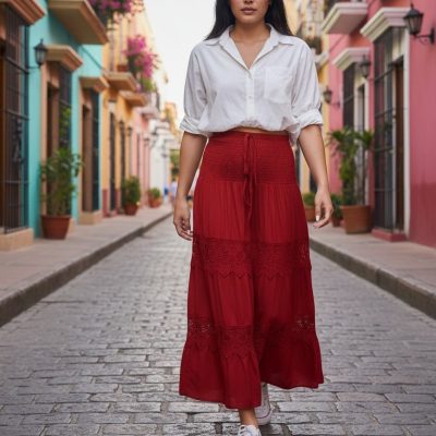 Fusta Vaporoasa, Dantela, Rosu Bordeaux