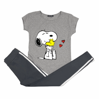 Compleu de Casa Femei, Tricou + Colanti, Gri/Gri inchis