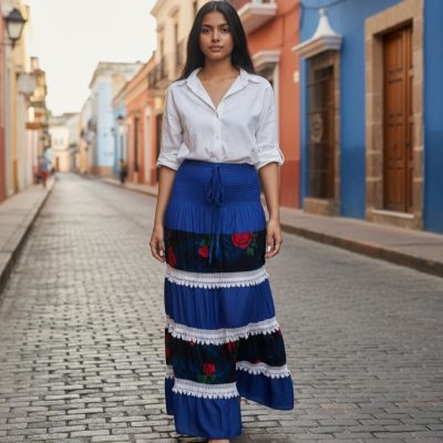 Fusta Vaporoasa, Insertii Dantela, Imprimeu Trandafiri, Rosu/Negru