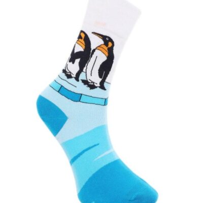 Sosete Fashion, Unisex, One-Size, Imprimeu Pinguini, Bleu