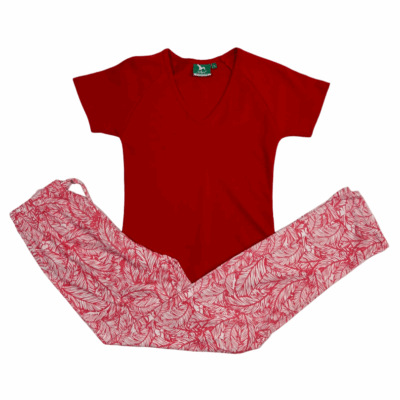 Compleu de Casa Femei, Tricou + Pantaloni, Rosu