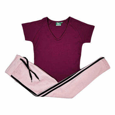 Compleu de Casa Femei, Tricou + Colanti, Burgundy/Roz Deschis