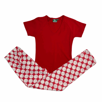 Compleu de Casa Femei, Tricou + Pantaloni, Rosu/Alb