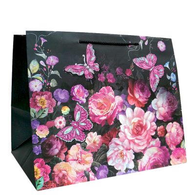 Punga Cadou, Flori, 37*31*26 CM, Negru/Roz