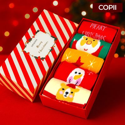 Set 5 Perechi Sosete pentru Copii, Tematica Craciun, Marime 28-34, Bumbac