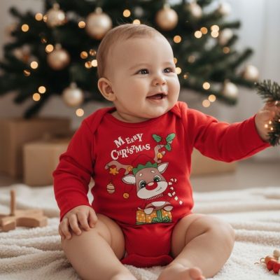 Body Bebe, Tematica Craciun, Merry Christmas, Ren, Rosu