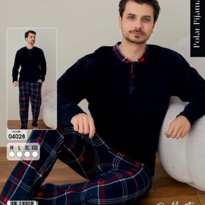 Pijama Barbat Iarna, Buzunare, Material Polar, Quality Product, Bleumarin/Rosu