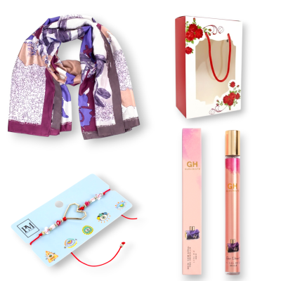 Set cadou Femei, Esarfa 90x180 cm, Mov, Parfum Tip Pix 35 ml+Bratara