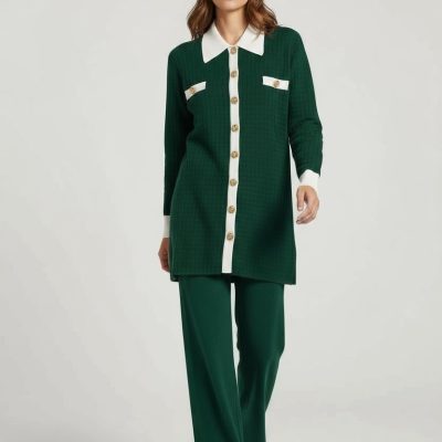 Compleu Tricot Femei, Doua Piese, Over Size, Casual, Verde