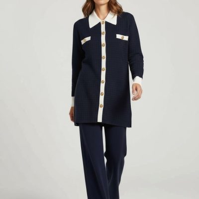 Compleu Tricot Femei, Doua Piese, Over Size, Casual, Bleumarin