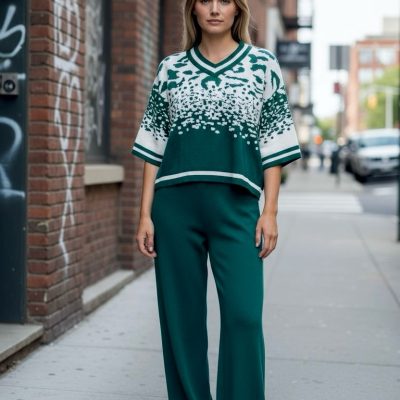 Compleu Tricot Femei, Doua Piese, Model, Verde