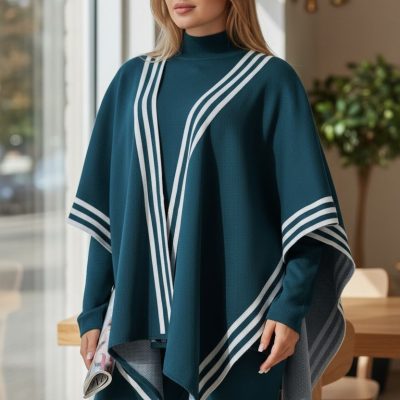 Compleu Tricot Femei, Trei Piese, Clasic, Verde/Alb