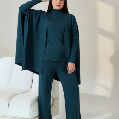 Compleu Tricot Femei, Trei Piese, Clasic, Verde