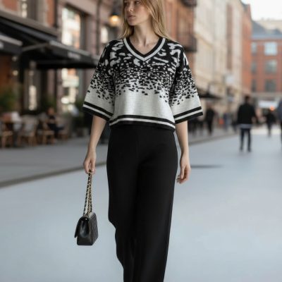 Compleu Tricot Femei, Doua Piese, Model, Negru