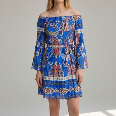 Rochie Dama, Vaporoasa, Cordon in Talie, Albastru