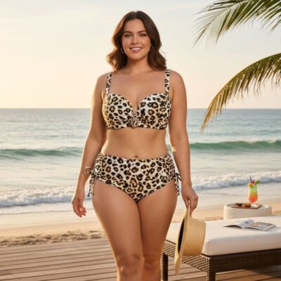 Costum de baie, Doua Piese, Marime Mare, Animal Print