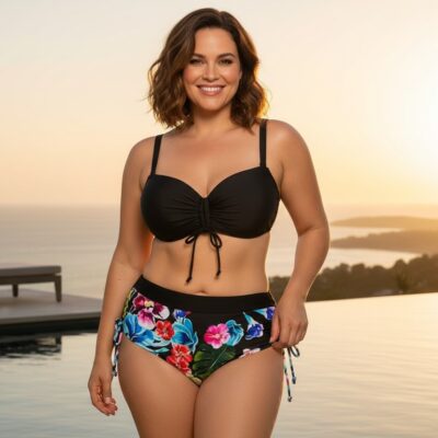 Costum de baie, Doua Piese, Marime Mare, Negru