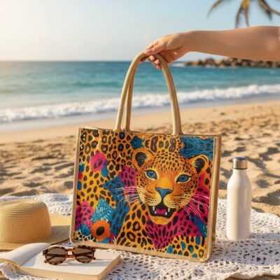 Geanta de plaja, Fashion, Imprimeu Animal Print, Multicolor