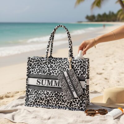 Geanta de plaja, Fashion, Portofel, SUMMER, Alb/Negru