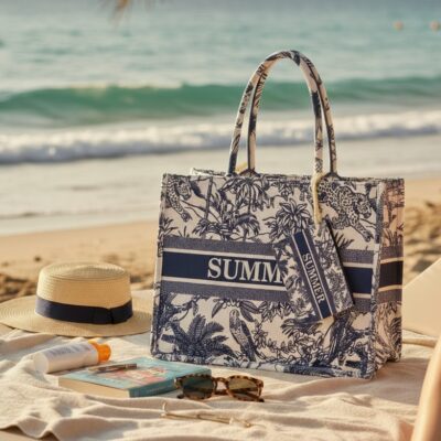 Geanta de plaja, Fashion, Portofel, SUMMER, Alb/Albastru