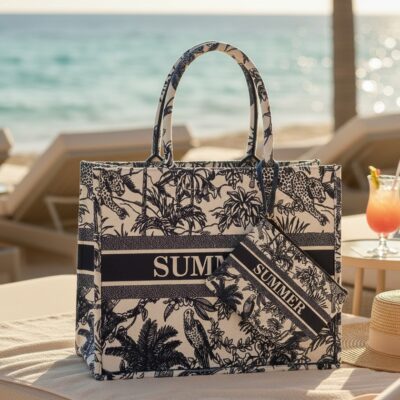 Geanta de plaja, Fashion, Portofel, SUMMER, Alb/Negru