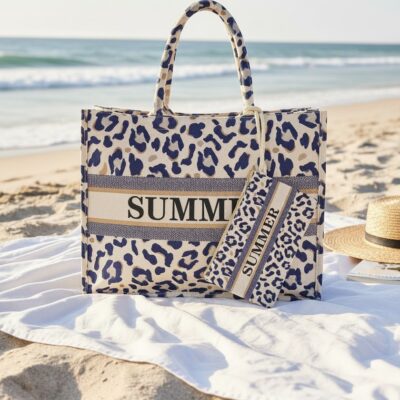 Geanta de plaja, Fashion, Portofel, SUMMER, Crem/Albastru