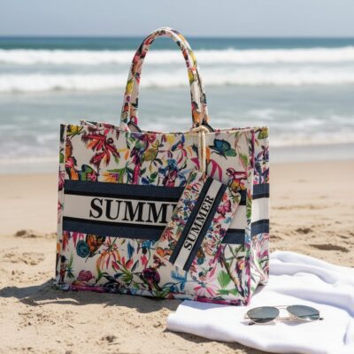 Geanta de plaja, Fashion, Portofel, SUMMER, Alb/Multicolor