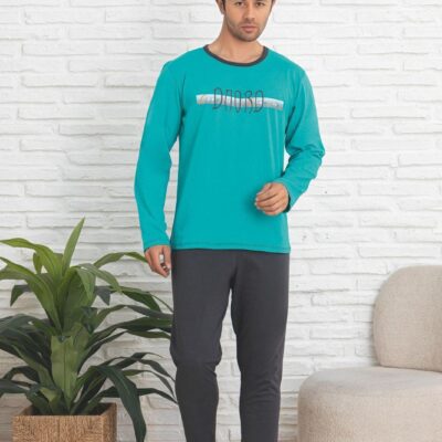 Pijama Barbati, Bluza + Pantaloni lungi, Turcoaz