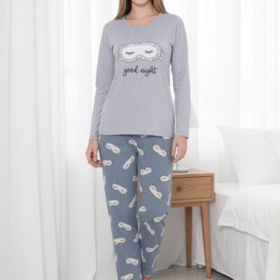 Pijama Femei, Maneca Lunga, Good Night, Gri